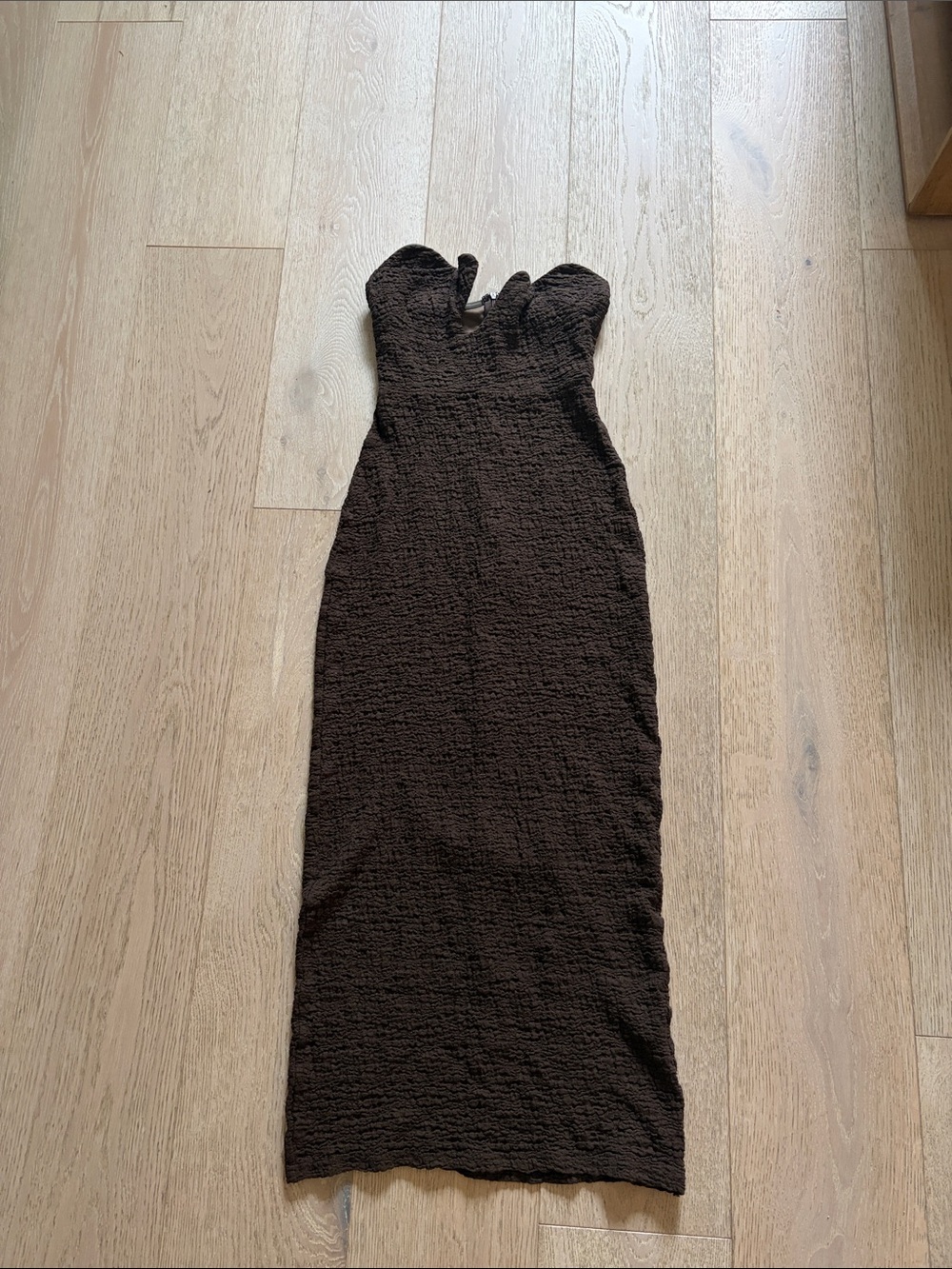 Selfie Leslie Strapless Chocolate Brown Textured Maxi Dress